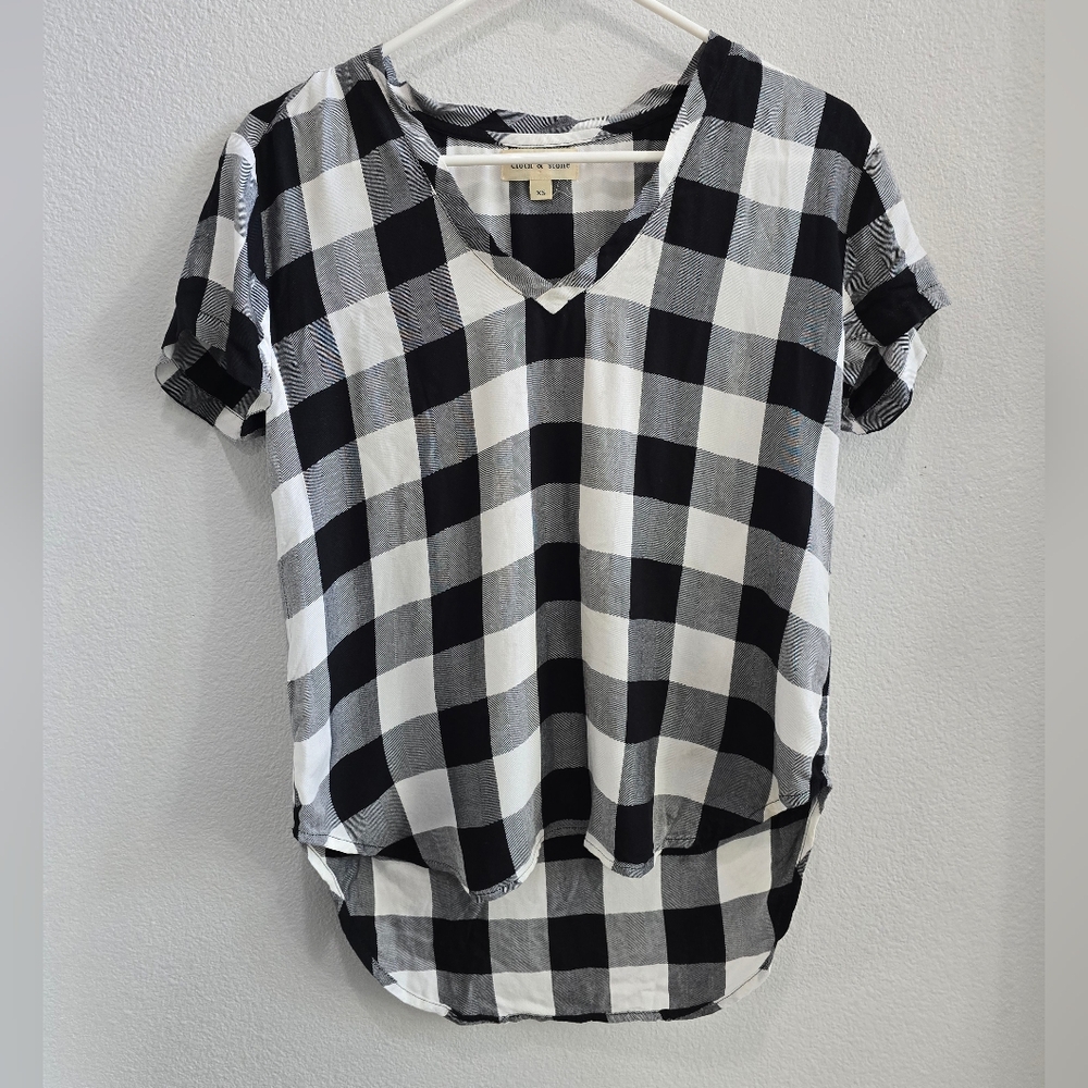 Cloth & Stone black and white checkered top size XS